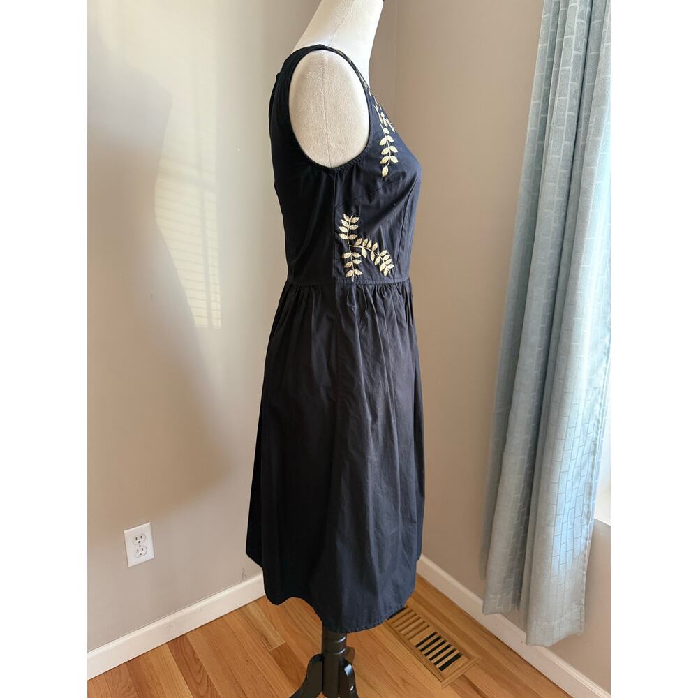 eShakti Cotton Embroidered A Line Dress Gold Botanical Pockets Sz S Event Party - Picture 10 of 11